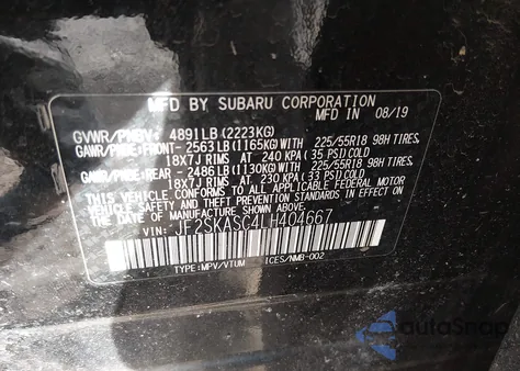 2020 Subaru Forester Limited from USA, damaged, VIN JF2SKASC4LH404667